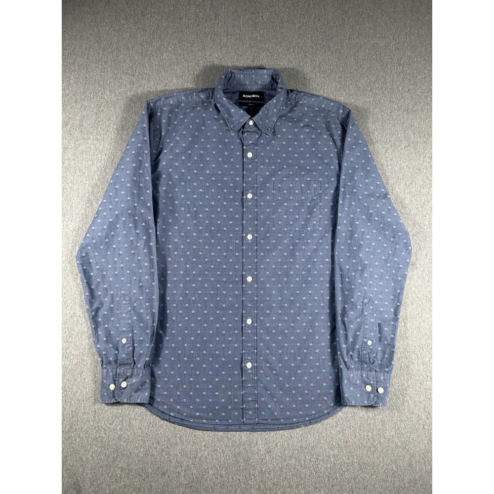 Bonobos‎ Slim Fit Blue Jacquard Polka Dot Long Sleeve Button Down Shirt L